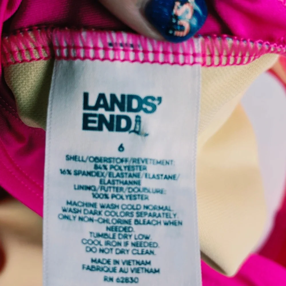 Lands End One Piece Swimsuit Girls 6 Pink Tie Dye Good Crisscross Back